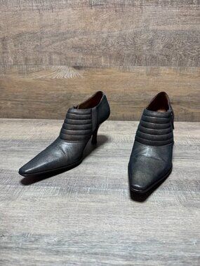 Donald J. Pliner Monica Metallic Pewter Leather Booties Women's Size 7.5
